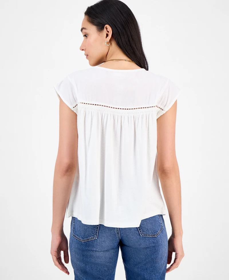 Lucky Brand Women's Cotton Ladder-Trim Blouse