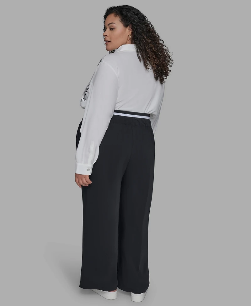 Karl Lagerfeld Paris Plus Double Waistband Long Casual Pants