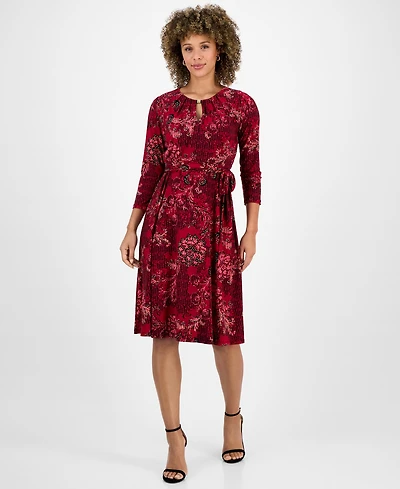 Kasper Women's Printed 3/4-Sleeve Midi Dress