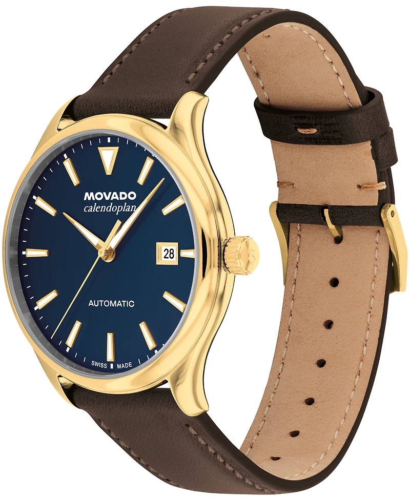 Movado Men's Calendoplan Swiss Automatic Chocolate Leather Watch, 40mm