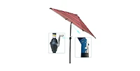 9FT Red Stripes Patio Umbrella with Tilt and Crank System