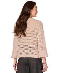Democracy Women's Floral Embroidered Round Neck Sweater