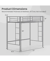 Twin Loft Bed Frame with Dual Ladders and Full-Length Guardrail
