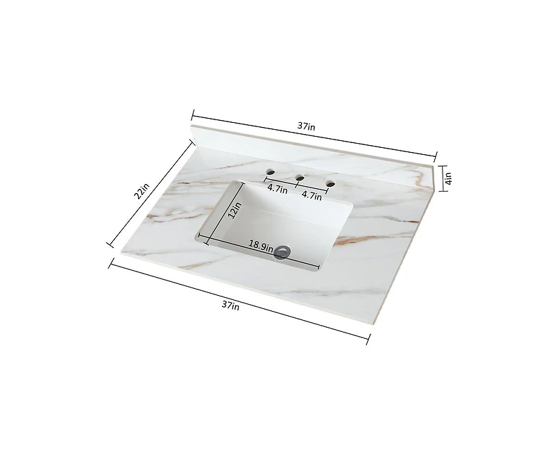 Casainc Inch Marble Vanity Top, Bathroom Vanity Top with Undermount Rectangular Middle Sink and 4" Height Backsplash