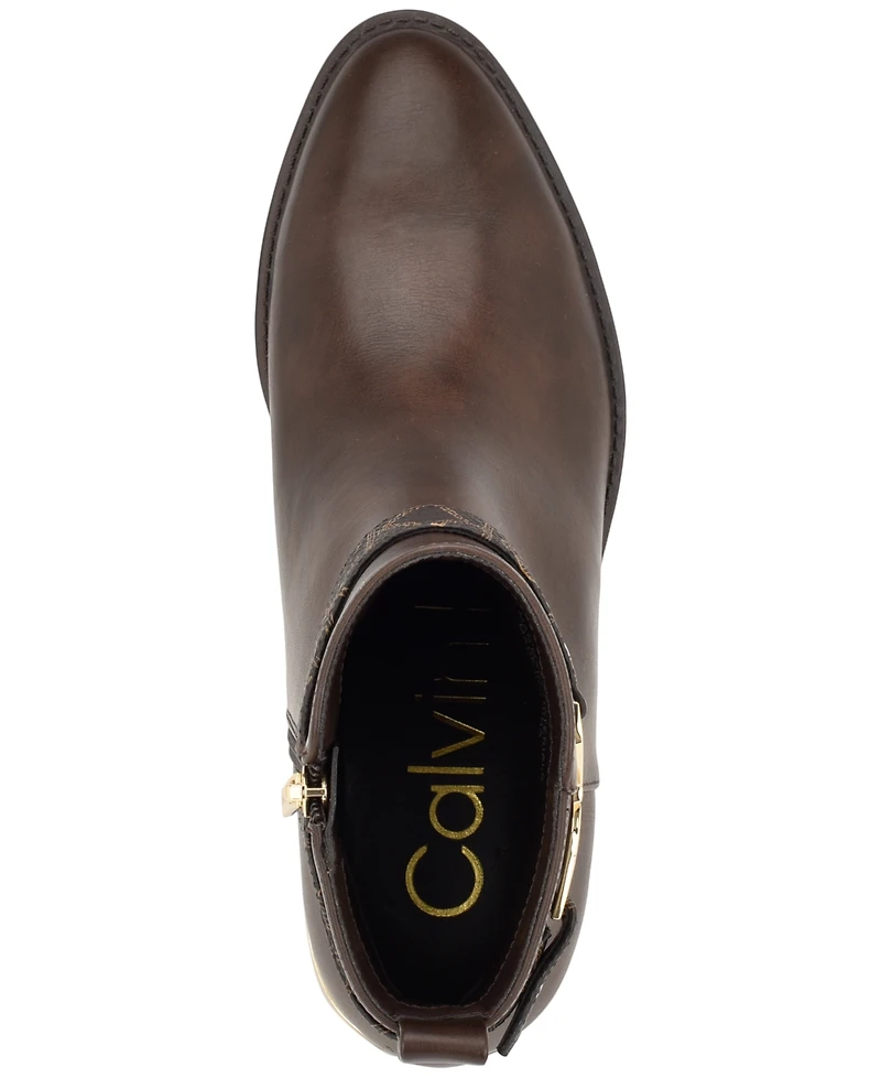 Calvin Klein Women's Dhara Logo Strap Block Heel Booties
