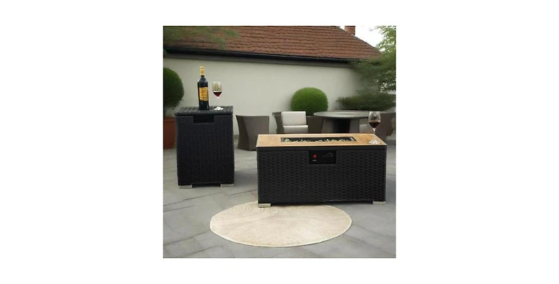 32 Inch Rectangular Wicker Fire Pit Table with 50000 Btu Burner and Ceramic Top