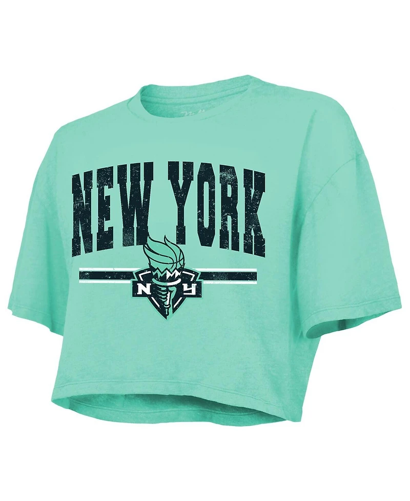 Majestic Women's Mint New York Liberty Chalk Stripe Boxy Crop Top