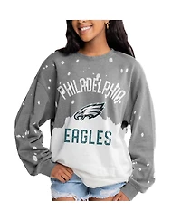 Gameday Couture Women's Gray Philadelphia Eagles Oversized Coin Toss Faded French Terry Tri-Blend Pullover Sweatshirt
