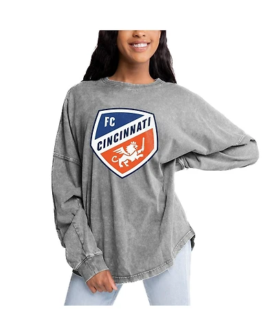 Gameday Couture Women's Gray Fc Cincinnati Faded Wash Pullover Sweatshirt