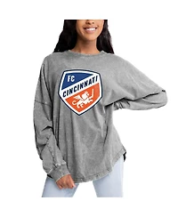 Gameday Couture Women's Gray Fc Cincinnati Faded Wash Pullover Sweatshirt