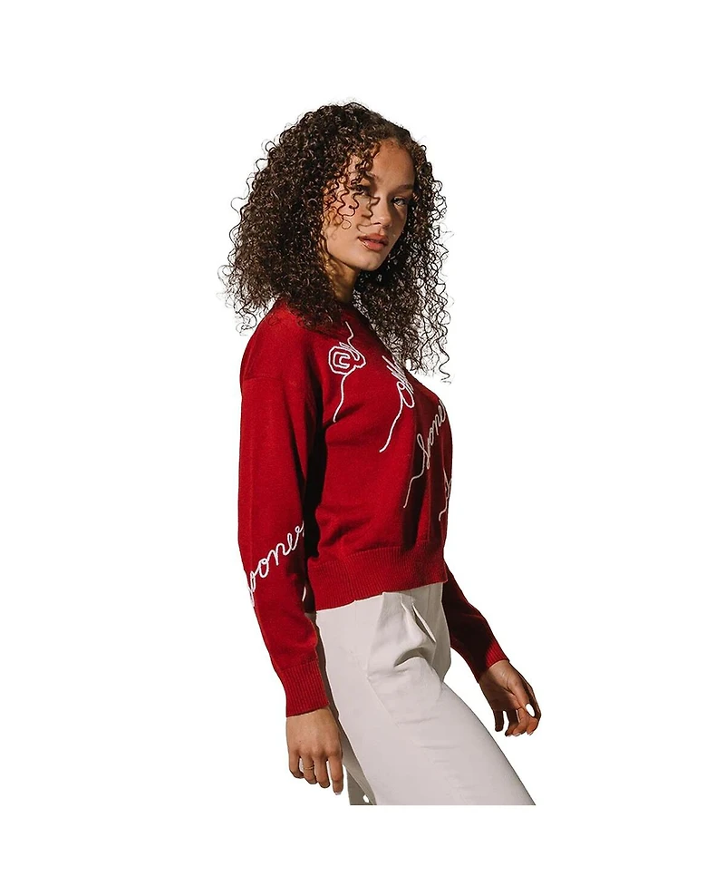 Kadyluxe Women's Crimson Oklahoma Sooners Love Note Embroidered Pullover Sweater