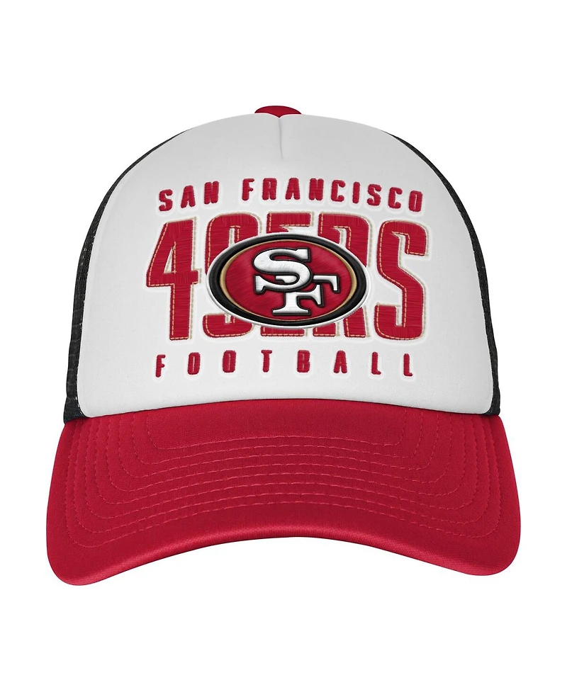 Outerstuff Big Boys and Girls White/Scarlet San Francisco 49ers Essentials Trucker Adjustable Hat