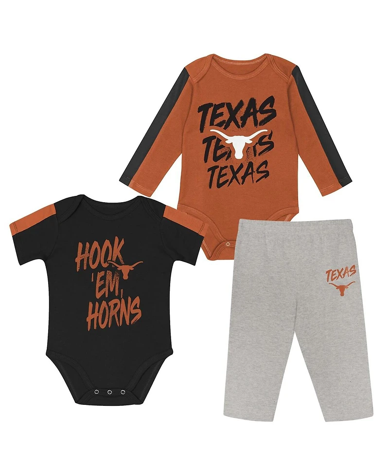 Outerstuff Baby Boys and Girls 3-Piece Orange/Black Texas Longhorns Double Down Creeper Pants Set