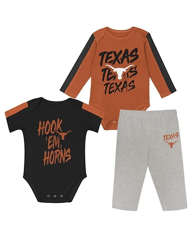 Outerstuff Baby Boys and Girls 3-Piece Orange/Black Texas Longhorns Double Down Creeper Pants Set