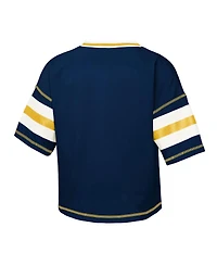 Outerstuff Big Girls Navy Michigan Wolverines Gridiron Jersey V-Neck T-Shirt