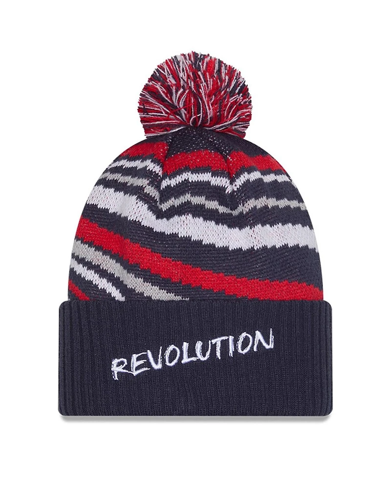 New Era Men's Navy New England Revolution 2025 Jersey Hook Cuffed With Pom Knit Hat