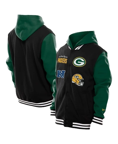 New Era Men's Black Green Bay Packers Full-Snap Fleece Hoodie Jacket