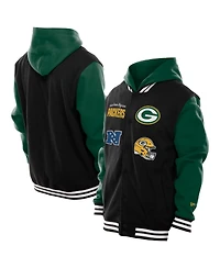 New Era Men's Black Green Bay Packers Full-Snap Fleece Hoodie Jacket