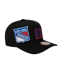 Mitchell & Ness Men's Black New York Rangers Busted Logo Wordmark Wrap-Around Pro Pinch Adjustable Hat