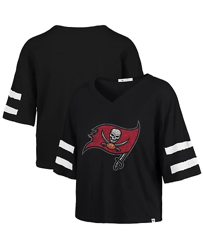 '47 Brand Women's Black Tampa Bay Buccaneers Premier Scout Cropped V-Neck T-Shirt