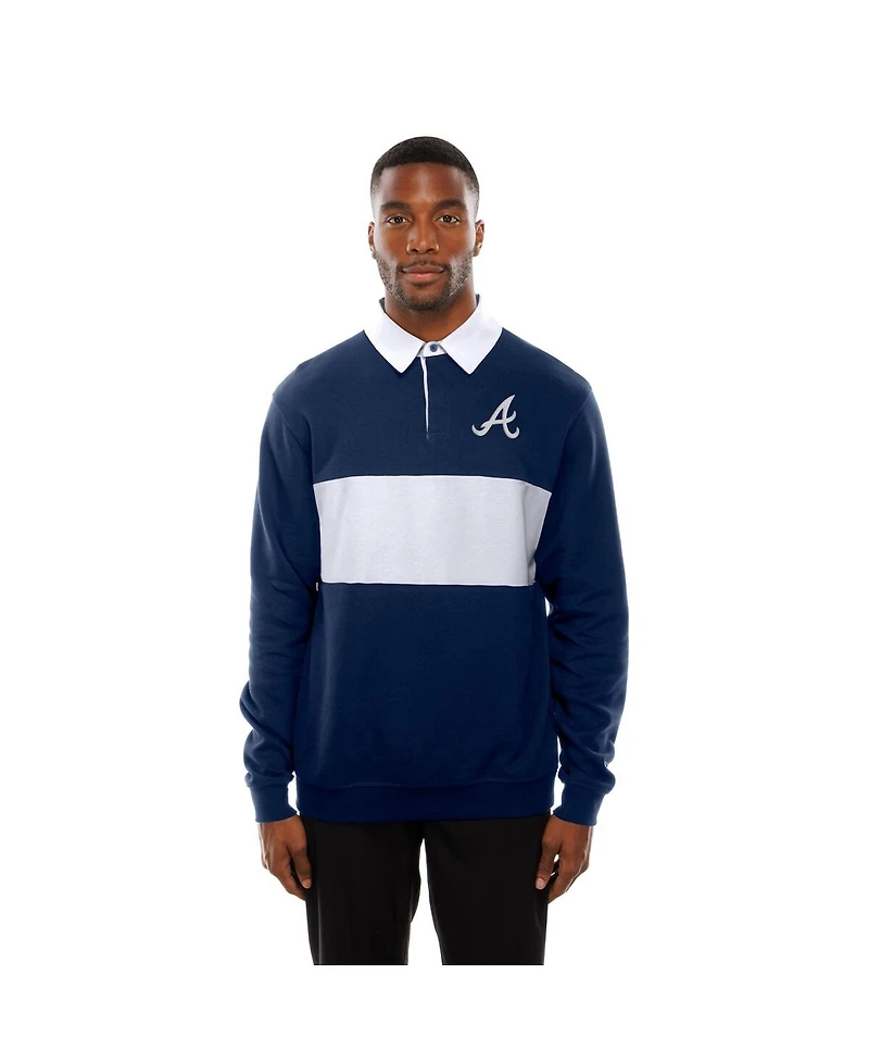 New Era Men's Navy Atlanta Braves Throwback Prep Color Block Rugby Polo Shirt
