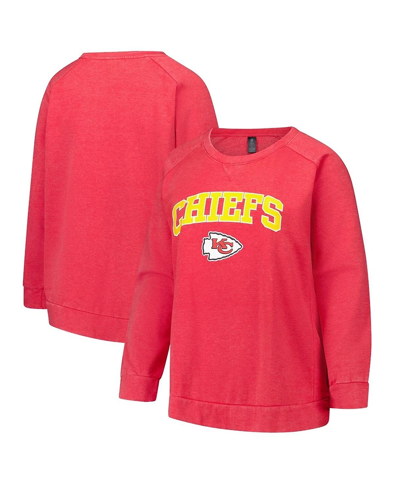 Profile Women's Red Kansas City Chiefs Acid Wash Raglan Pullover Sweatshirt