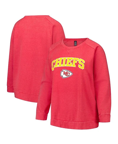 Profile Women's Red Kansas City Chiefs Acid Wash Raglan Pullover Sweatshirt