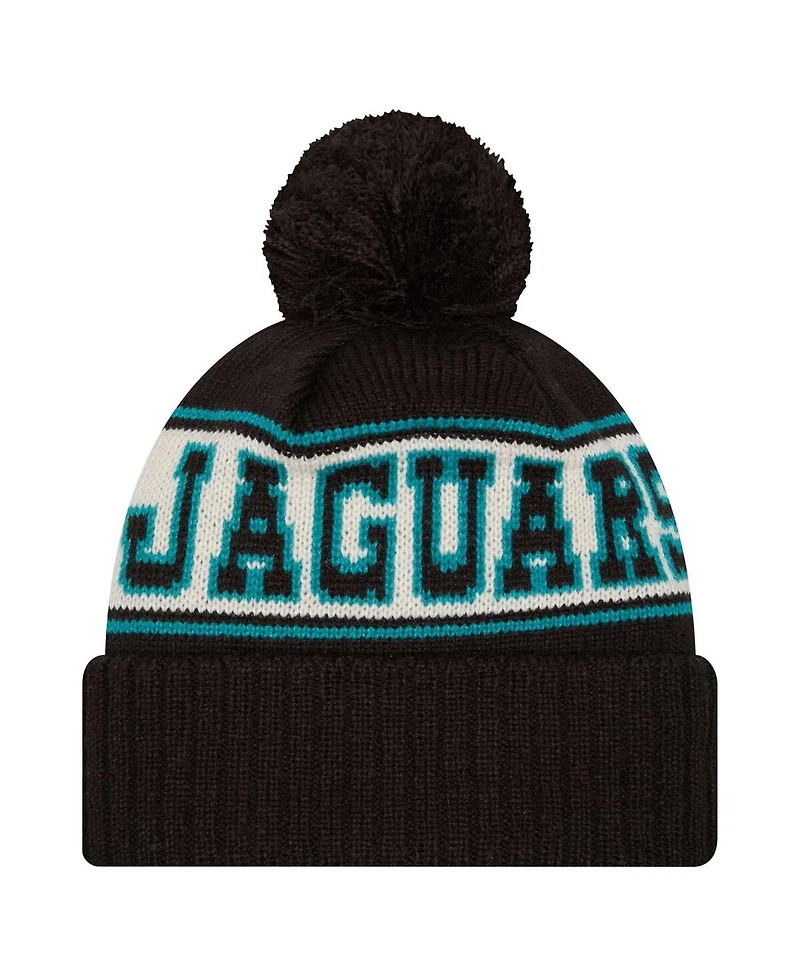 New Era Big Boys and Girls Black Jacksonville Jaguars Retro Cuffed With Pom Knit Hat