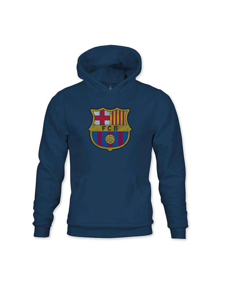 1863FC Big Boys and Girls Navy Barcelona Color Badge Fleece Pullover Hoodie