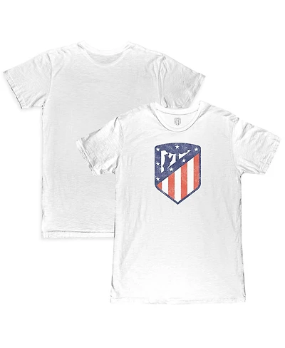 1863FC Men's White Atletico de Madrid Color Crest Slub T-Shirt