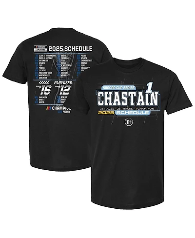Checkered Flag Sports Men's Black Ross Chastain 2025 Nascar Cup Series Schedule T-Shirt