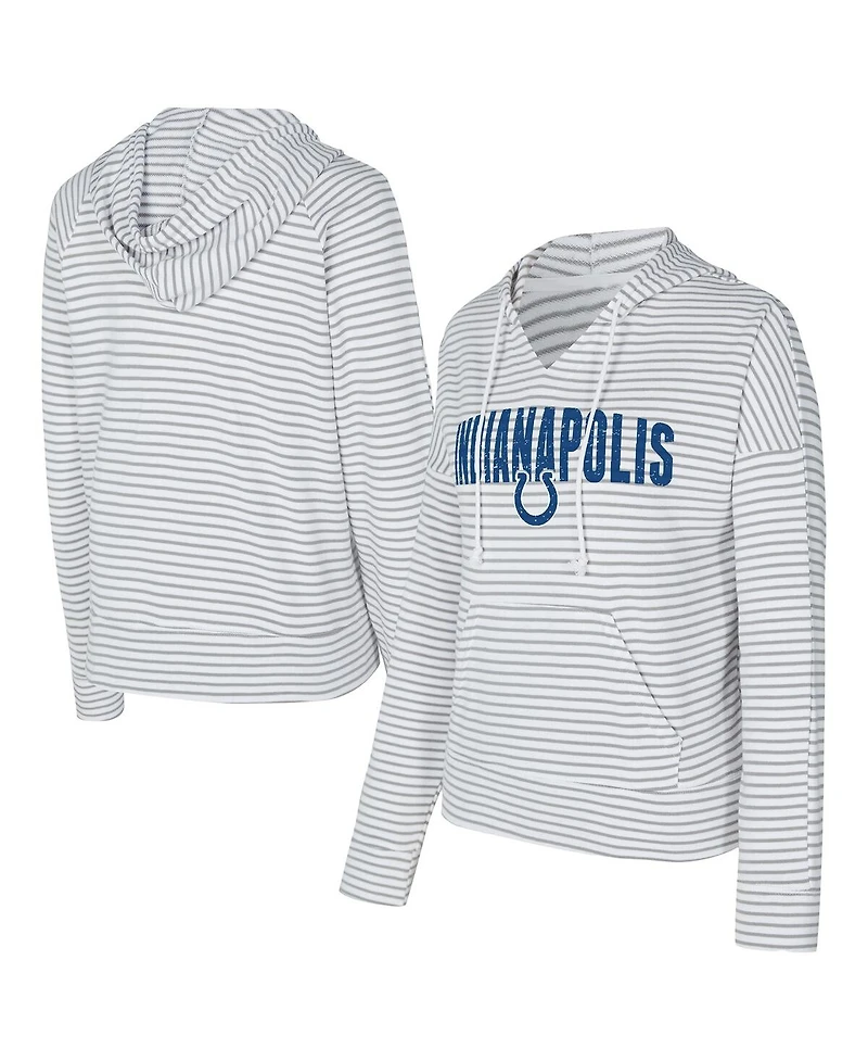 Concepts Sport Women's White/Gray Indianapolis Colts Liftoff Striped V-Neck Hoodie