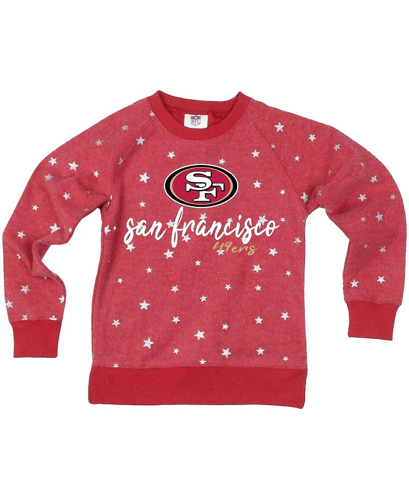 Wes & Willy Big Girls Scarlet San Francisco 49ers Shimmer Star Reverse Fleece Pullover Sweatshirt