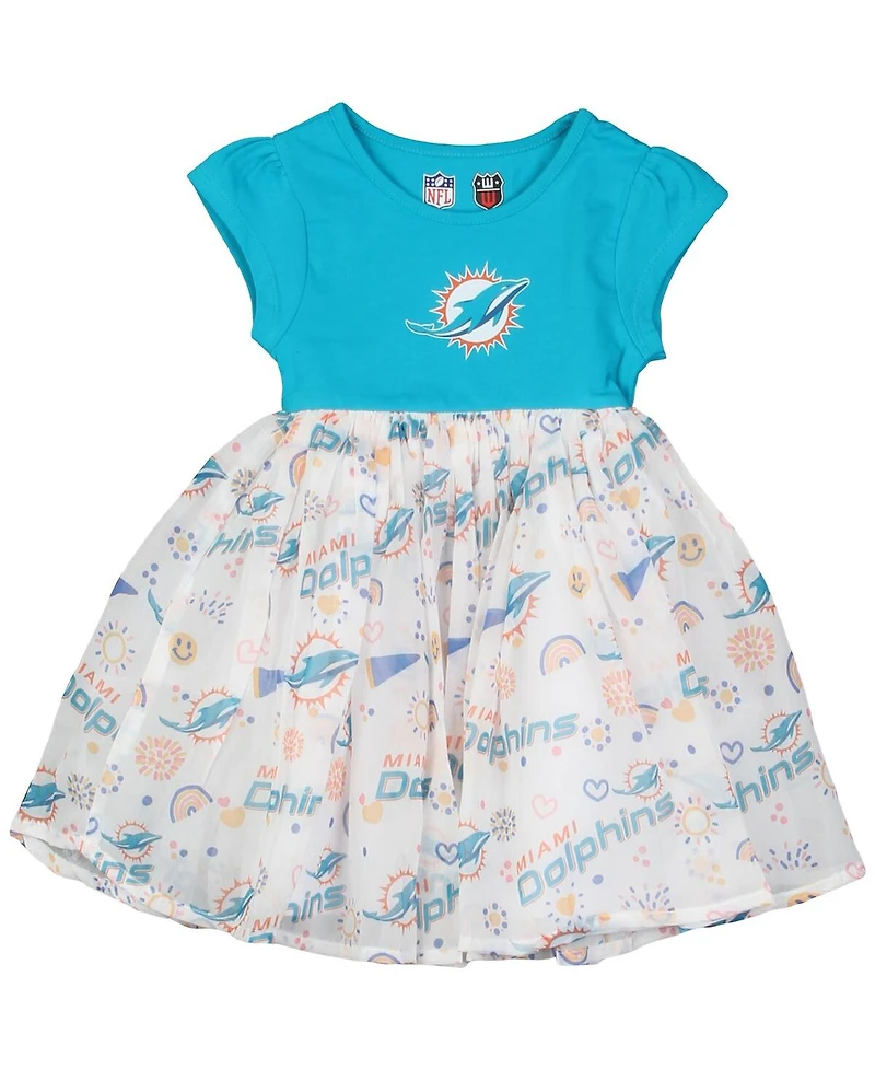 Wes & Willy Girls Toddler Aqua Miami Dolphins Princess Dress