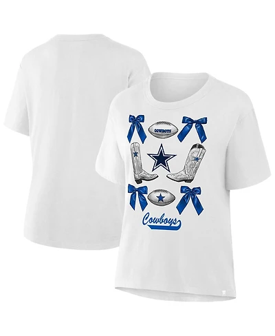 Dallas Cowboys Women's White Coquette Bow and Boots T-Shirt