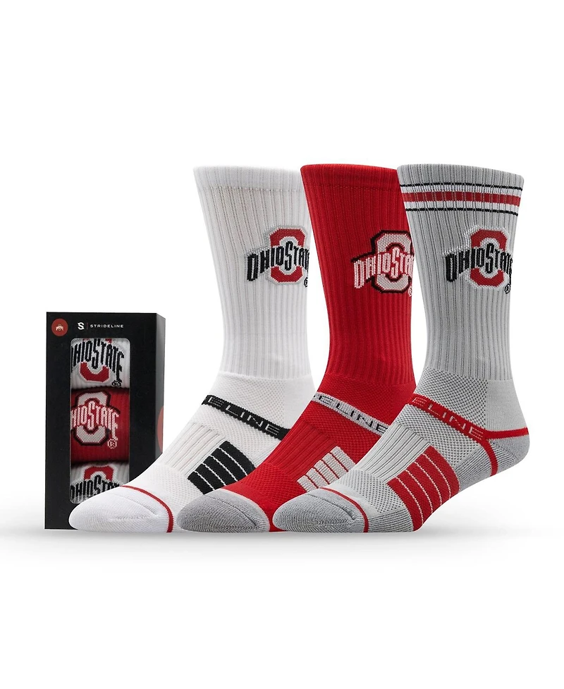 Strideline Men's and Women's 3-Pack Ohio State Buckeyes Premium Knit Crew Socks