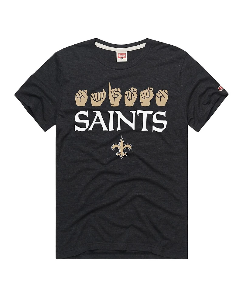 Homage Men's and Women's Black New Orleans Saints Nfl Asl Collection by Love Sign Tri-Blend T-Shirt