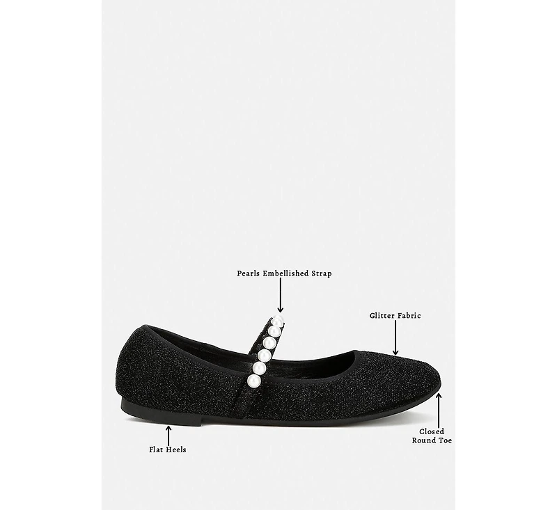 Corphee Pearl Strapped Glitter Ballerinas Women