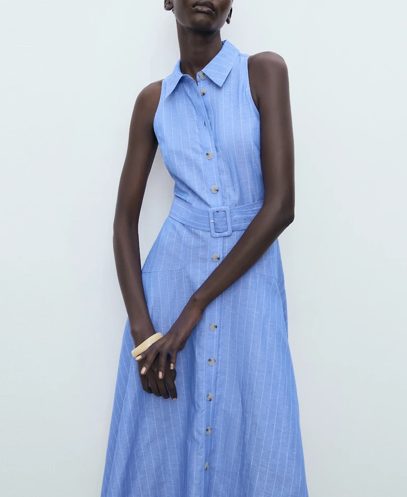 Mango Women's Striped Linen-Blend Shirt-Style Dress