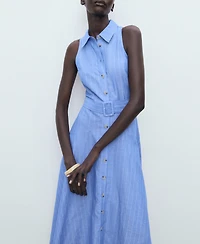 Mango Women's Striped Linen-Blend Shirt-Style Dress