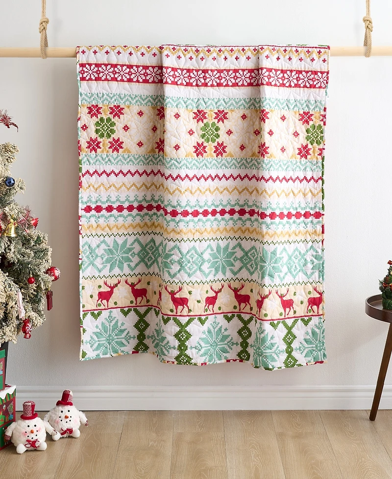 Greenland Home Fashions Fair Isle Snow Reversible Holiday Throw, 50" x 60"
