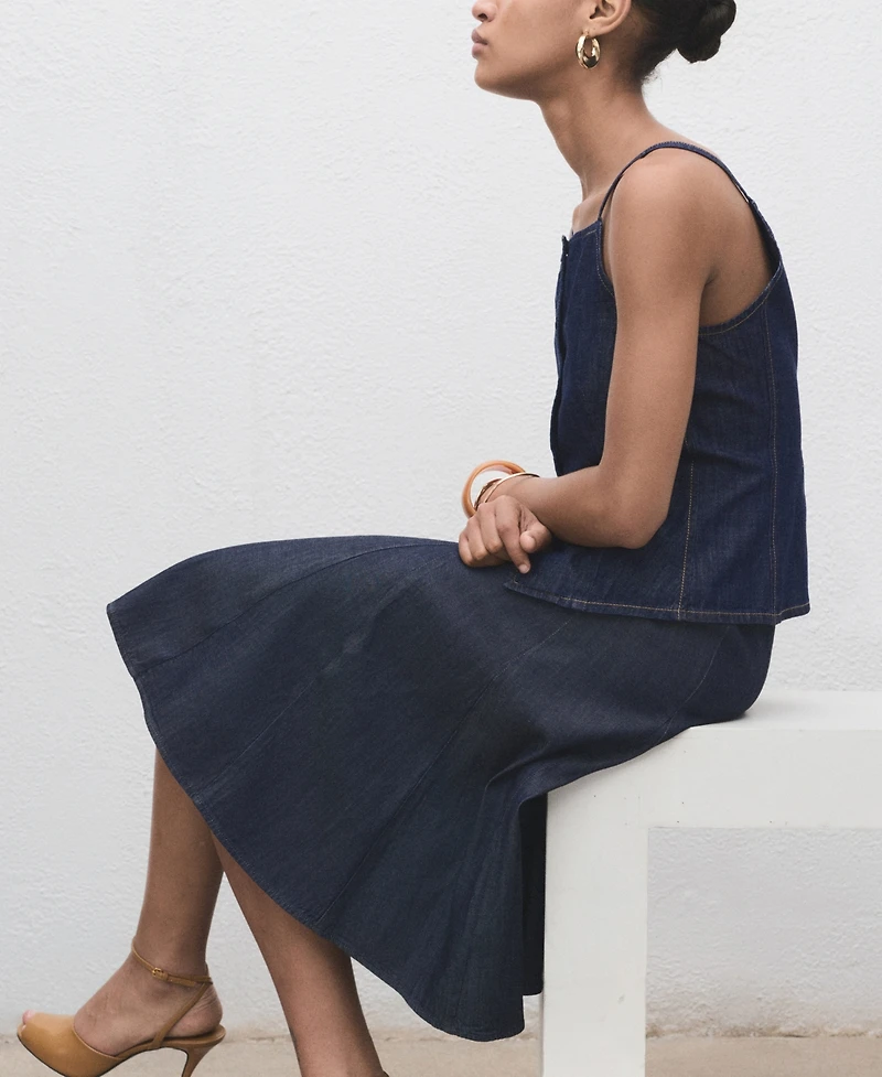 Mango Women's Pleated Denim Skirt