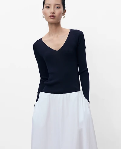 Mango Women's V-Neck Ribbed Knit Sweater