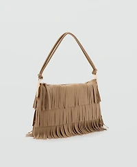 Mango Women's Fringes Detail Large Leather Shoulder Bag