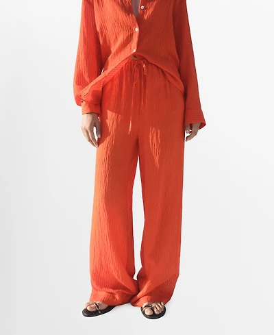 Mango Women's Straight-Leg Crinkled-Effect Pants