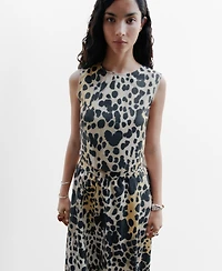 Mango Women's Animal-Print Cotton Crop Top