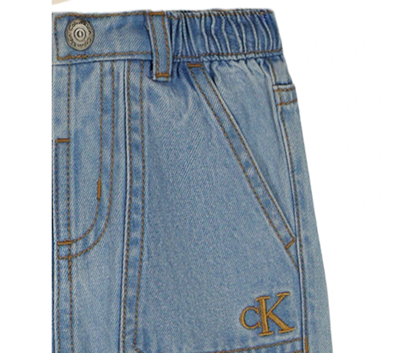Calvin Klein Baby Girls 2-Piece Peter-Pan Collared Bodysuit and Wide Leg Denim Pants Set