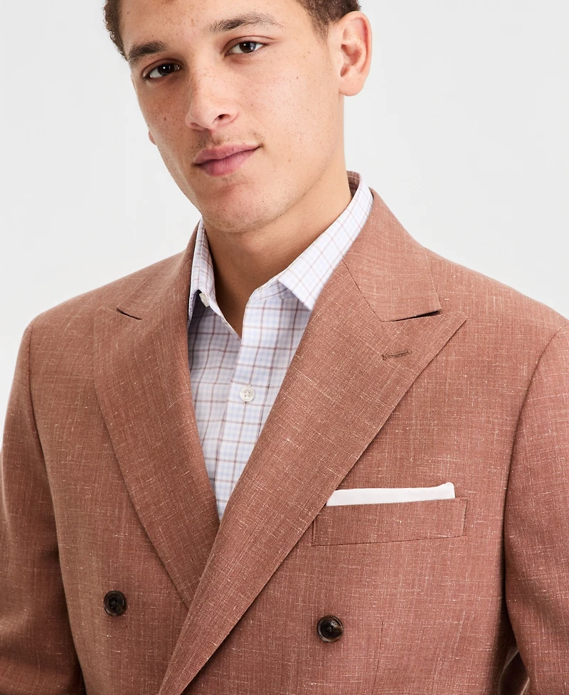 Tommy Hilfiger Men's Modern Fit Wool Silk Linen Double-Breasted Suit Separate Jacket