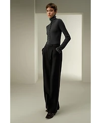 Lilysilk Women's Silk-Wool Pleated Wide-Leg Trousers