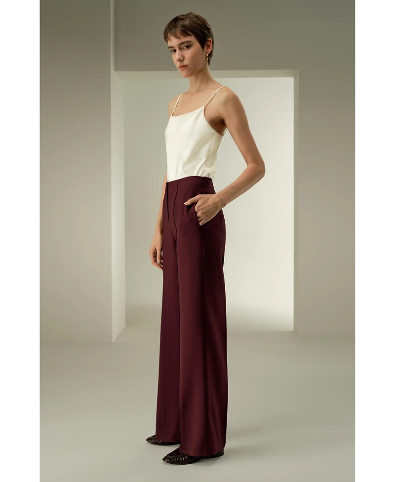 Lilysilk Women's Silk-Wool Twill Flare Pants